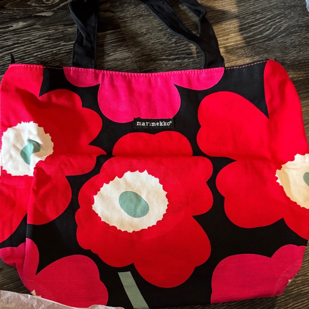 Marimekko Black and Red Floral Tote Bag